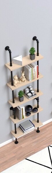 Biblioteca in stil industrial, Edvin Loach, 50 x 175 x 20 cm, negru/natur