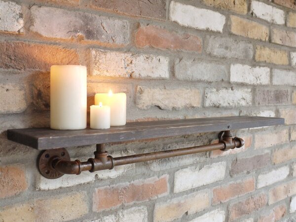 Raft de perete in stil industrial, Dundee, 60x12x20 cm, maro