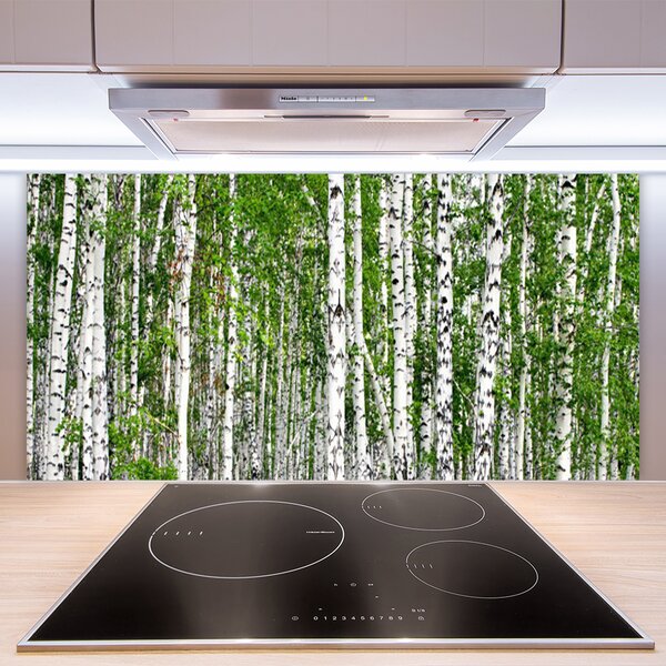 Panou sticla bucatarie Birch Forest Copaci Natura Verde Alb