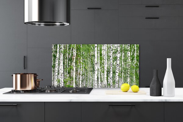 Panou sticla bucatarie Birch Forest Copaci Natura Verde Alb