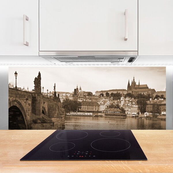 Panou sticla bucatarie Praga Podul Peisaj Sepia