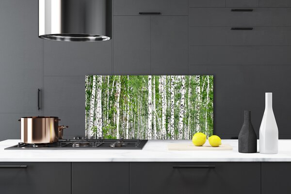 Panou sticla bucatarie Birch Forest Copaci Natura Verde Alb