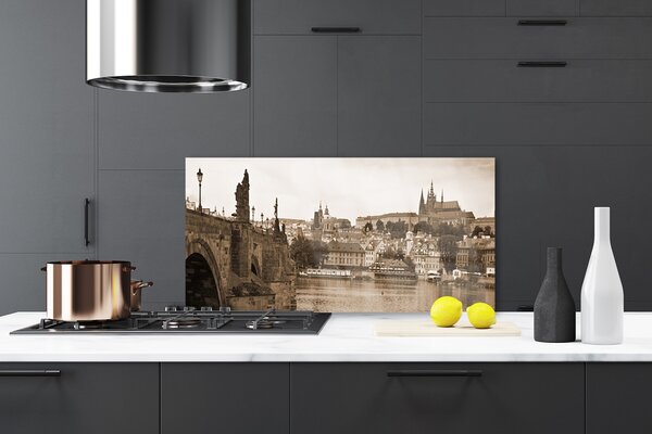 Panou sticla bucatarie Praga Podul Peisaj Sepia