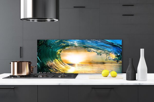 Panou sticla bucatarie Wave Sea Sunset Natura Albastru Galben