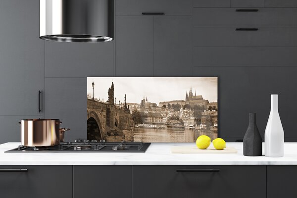 Panou sticla bucatarie Praga Podul Peisaj Sepia