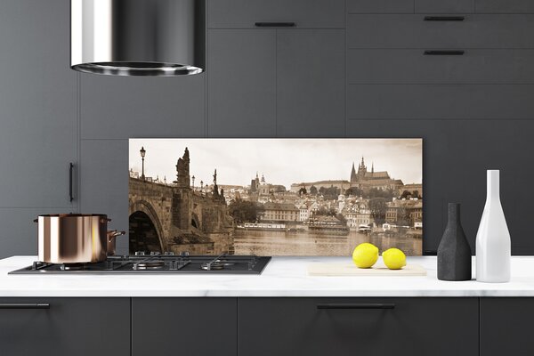 Panou sticla bucatarie Praga Podul Peisaj Sepia