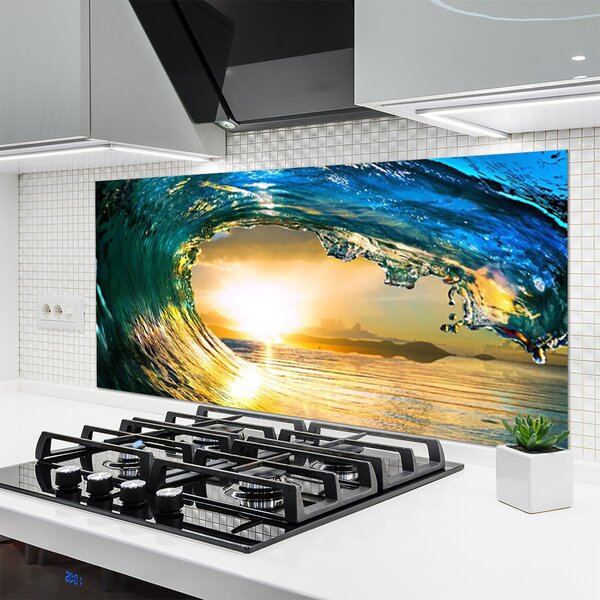 Panou sticla bucatarie Wave Sea Sunset Natura Albastru Galben