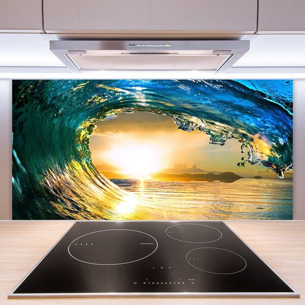 Panou sticla bucatarie Wave Sea Sunset Natura Albastru Galben