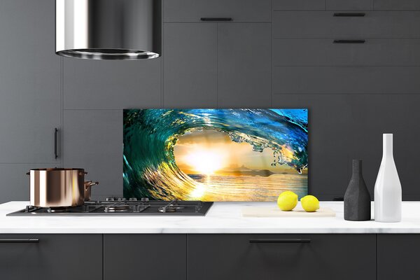 Panou sticla bucatarie Wave Sea Sunset Natura Albastru Galben