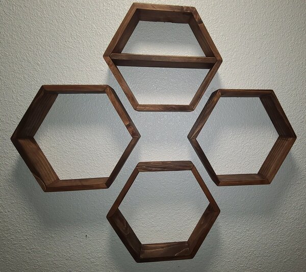 Set patru rafturi de perete in forma hexagonala, Saskatchewan, 37,5 x 32,5 x 9,5 cm, palisandru