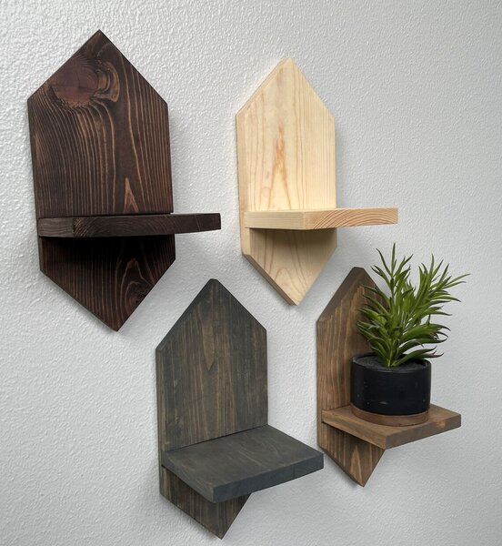 Set 4 rafturi de perete cu prindere ascunsa, Diamond Wood, 40 x 20 x 22 cm, natur, nuc, palisandru, wenge