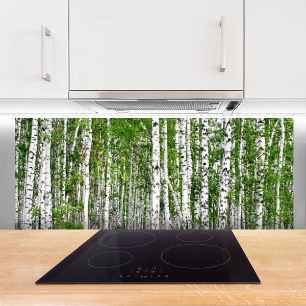 Panou sticla bucatarie Birch Forest Copaci Natura Verde Alb