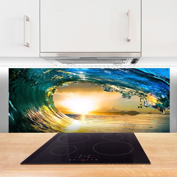Panou sticla bucatarie Wave Sea Sunset Natura Albastru Galben