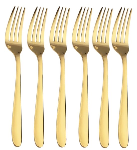 Set 6 furculite Pufo Simple pentru cafea, ceai, desert, otel inoxidabil, auriu, 20 cm