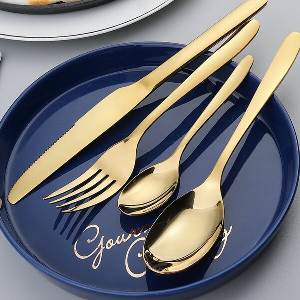 Set 6 lingurite Pufo Simple pentru cafea, ceai, desert, otel inoxidabil, auriu, 14 cm