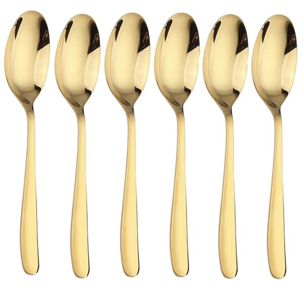 Set 6 linguri Pufo Simple pentru cafea, ceai, desert, otel inoxidabil, auriu, 20 cm
