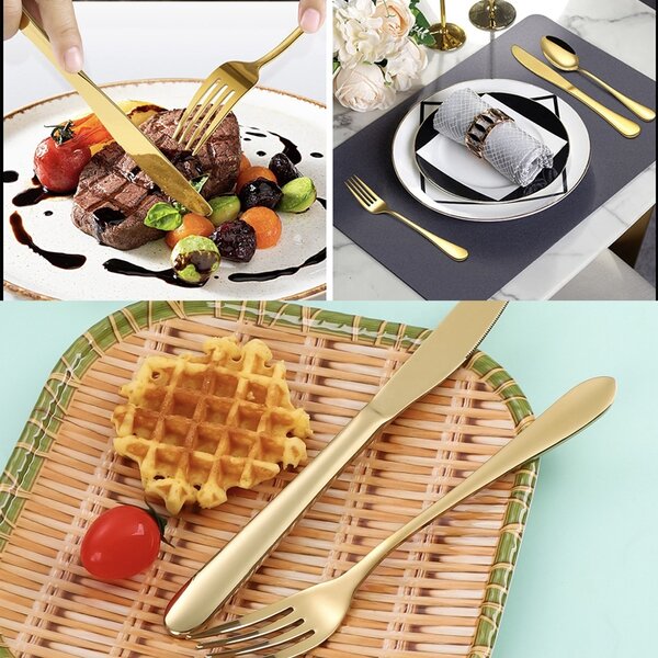 Set 6 furculite Pufo Simple pentru cafea, ceai, desert, otel inoxidabil, auriu, 14 cm