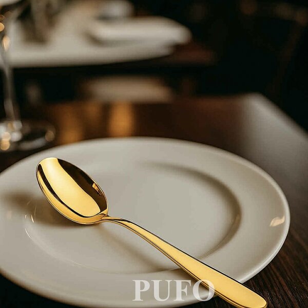 Set 6 linguri Pufo Simple pentru cafea, ceai, desert, otel inoxidabil, auriu, 20 cm