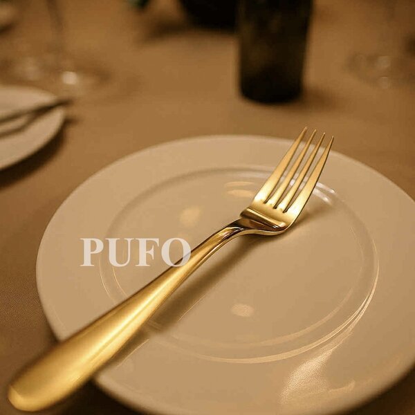 Set 6 furculite Pufo Simple pentru cafea, ceai, desert, otel inoxidabil, auriu, 20 cm