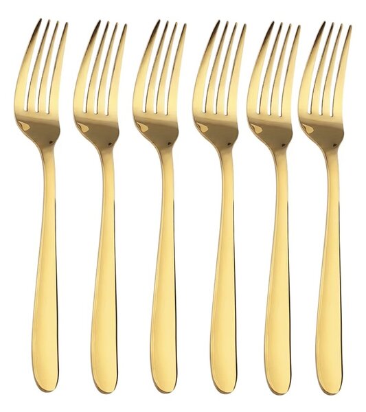 Set 6 furculite Pufo Simple pentru cafea, ceai, desert, otel inoxidabil, auriu, 14 cm