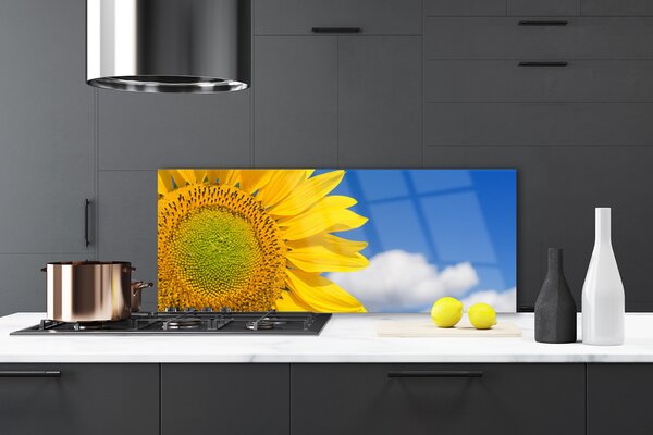 Panou sticla bucatarie Nori de floarea-soarelui Floral aur galben albastru