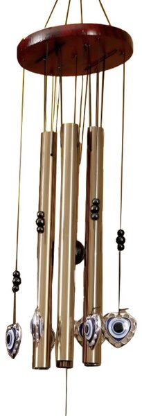 Clopotel de vant Pufo cu 5 tuburi sonore metalice pentru casa sau gradina, model Fatima's Heart, auriu