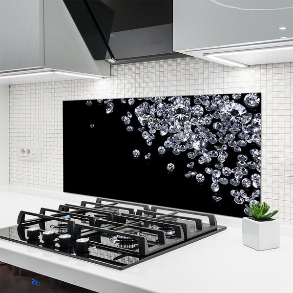 Panou sticla bucatarie Diamante Art Negru Gri Alb
