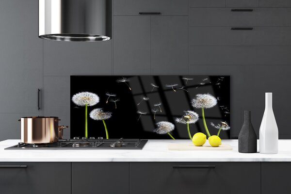 Panou sticla bucatarie Păpădia Floral Negru Verde Alb