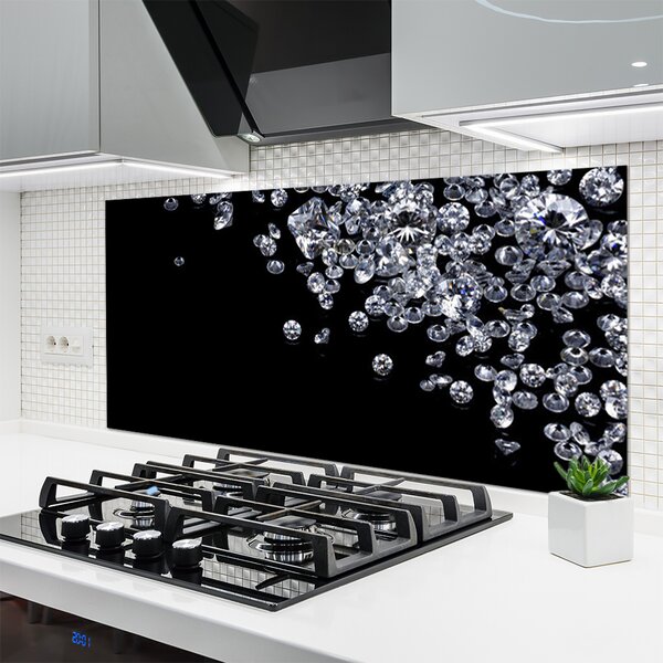 Panou sticla bucatarie Diamante Art Negru Gri Alb