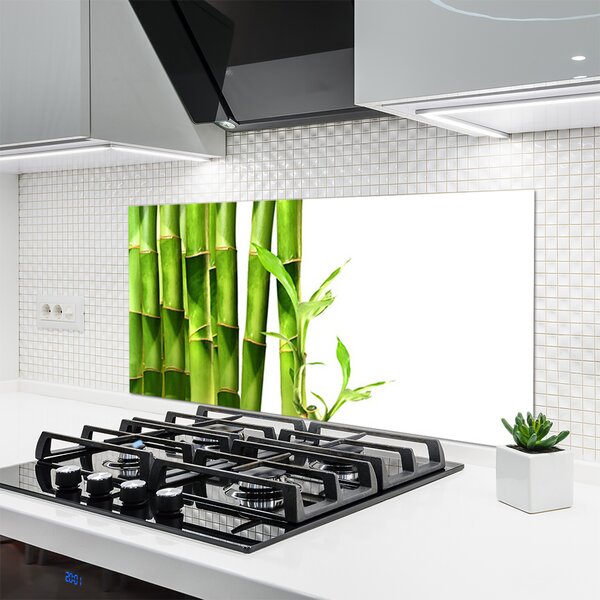 Panou sticla bucatarie Bamboo Floral Verde Alb