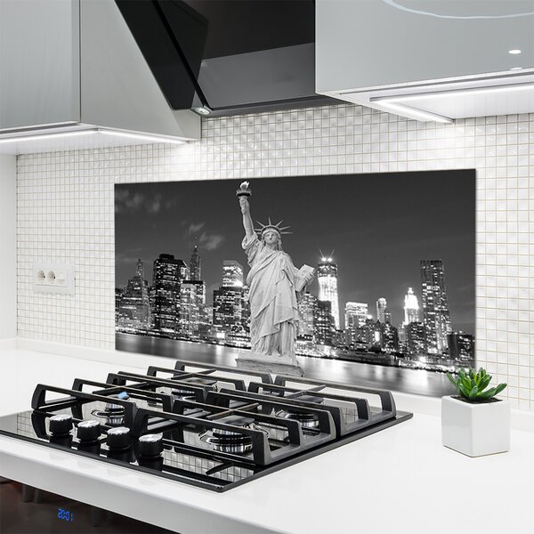 Panou sticla bucatarie Statuia Libertății din New York Case Gray