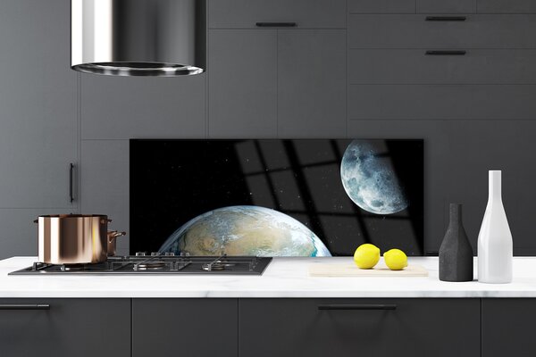 Panou sticla bucatarie Luna Pământ spațiu Universul Negru Albastru Gri