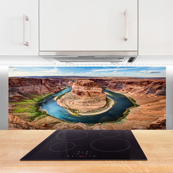 Panou sticla bucatarie Grand Canyon River Peisaj Roșu Albastru Verde