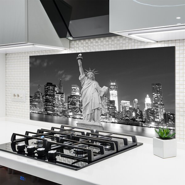 Panou sticla bucatarie Statuia Libertății din New York Case Gray