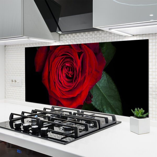 Panou sticla bucatarie Rose Floral Roșu Verde Negru