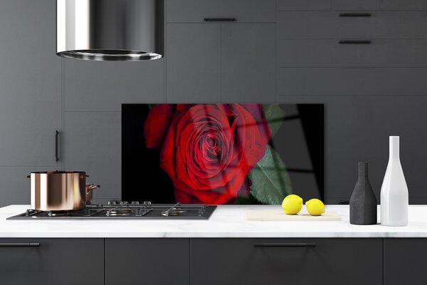 Panou sticla bucatarie Rose Floral Roșu Verde Negru