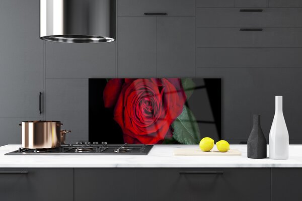 Panou sticla bucatarie Rose Floral Roșu Verde Negru