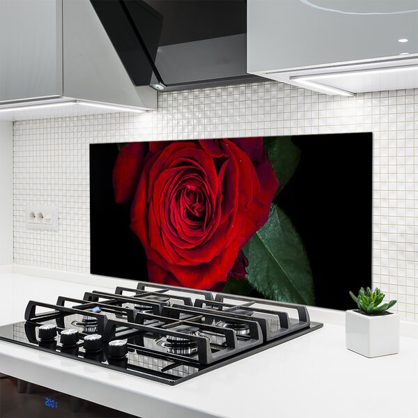 Panou sticla bucatarie Rose Floral Roșu Verde Negru