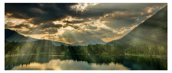 Tablou cu lac și soarele translucid (120x50 cm)