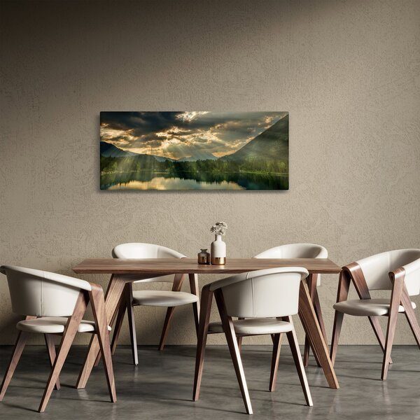 Tablou cu lac și soarele translucid (120x50 cm)