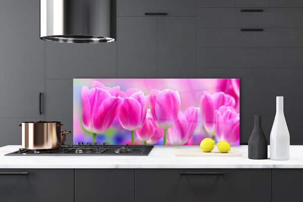 Panou sticla bucatarie Lalele roz Floral