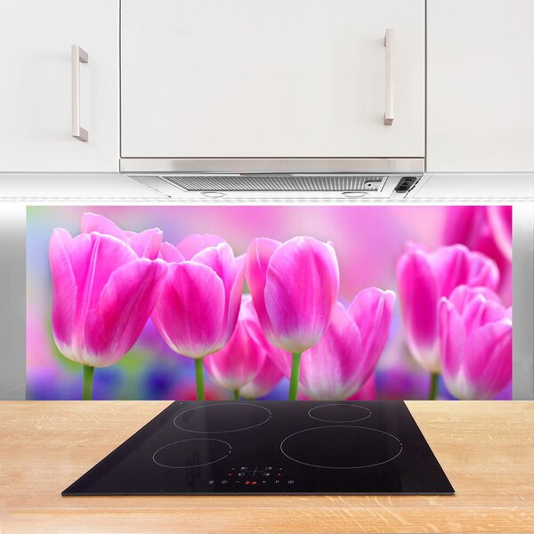 Panou sticla bucatarie Lalele roz Floral