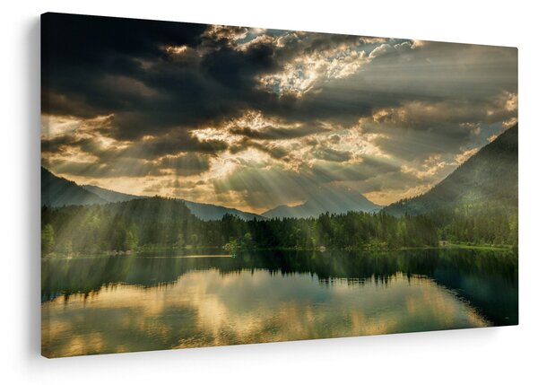 Tablou cu lac și soarele translucid (90x60 cm)