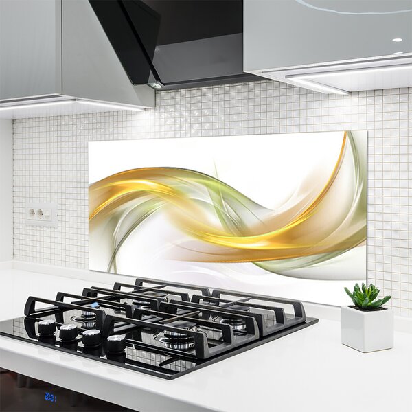 Panou sticla bucatarie Abstract Art aur galben