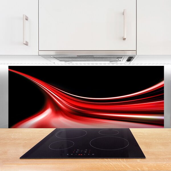 Panou sticla bucatarie Abstract Lines Art Rosu Negru
