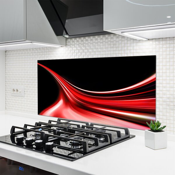 Panou sticla bucatarie Abstract Lines Art Rosu Negru