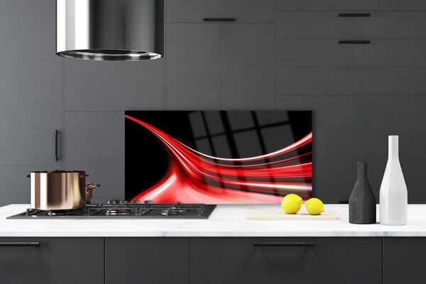 Panou sticla bucatarie Abstract Lines Art Rosu Negru