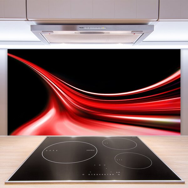 Panou sticla bucatarie Abstract Lines Art Rosu Negru