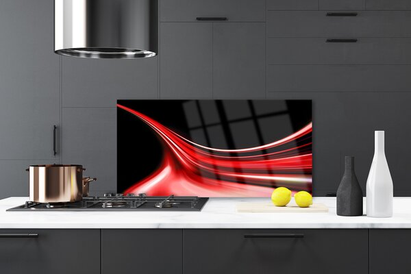 Panou sticla bucatarie Abstract Lines Art Rosu Negru