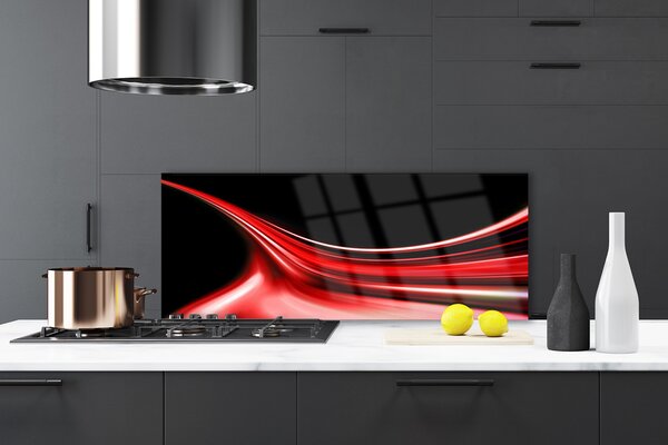 Panou sticla bucatarie Abstract Lines Art Rosu Negru